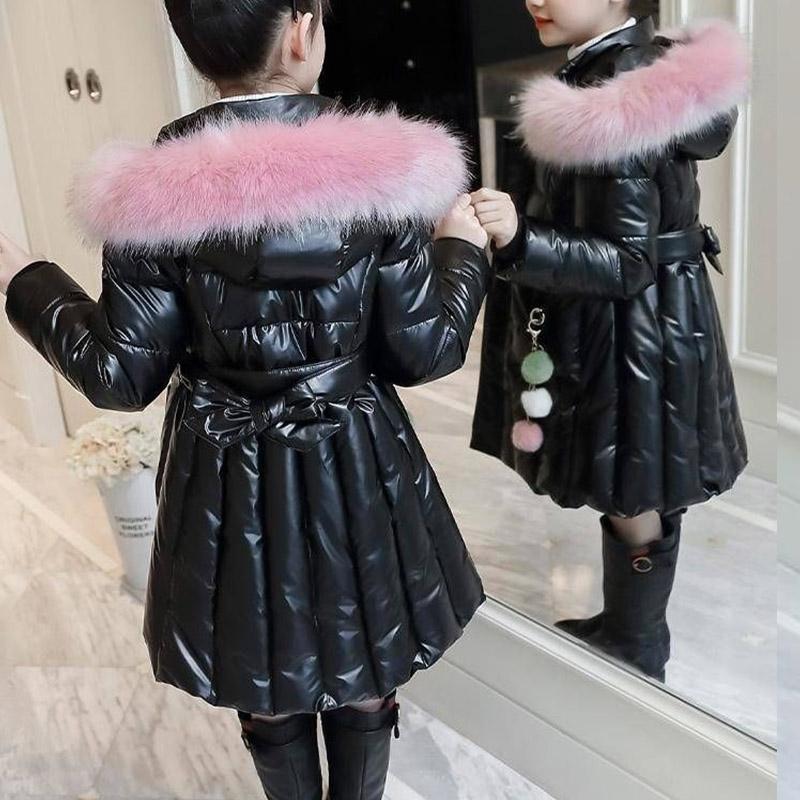 Girls' Cotton-padded Clothes Mid-length Girls' Thick Down Jackets Winter Clothes Shiny Children's Clothes Disposable Jackets