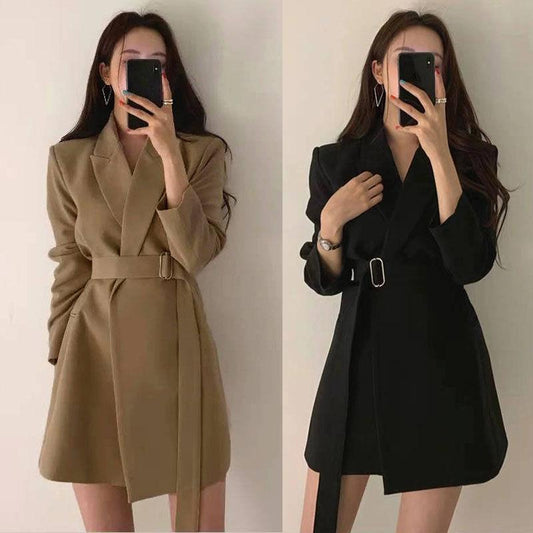 Women's Suit Jacket Korean Style Lace-up No Buckle Spring Autumn Loose Casual Season Jacket Small Suit