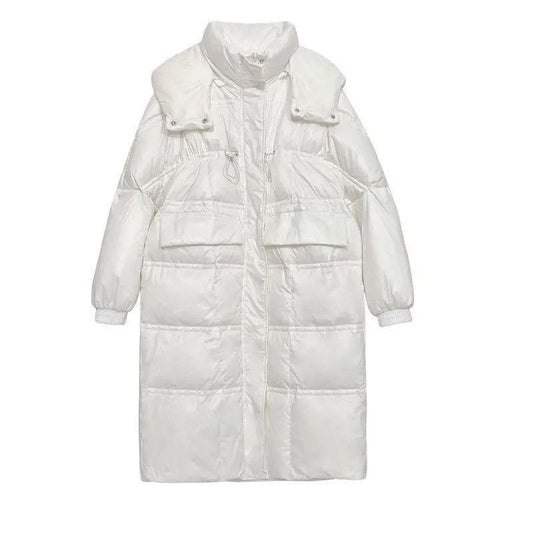 Mid-length Down Jacket Women's Bright Face Waist Thickened White Duck Down Bread Jacket