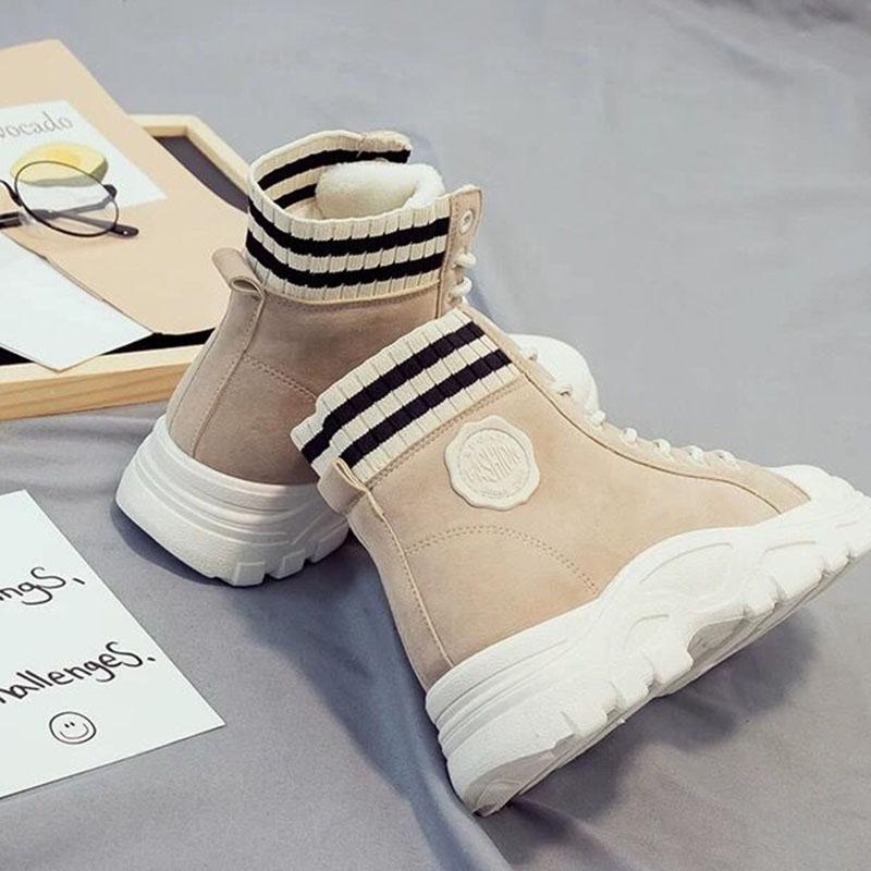 Women Ankle Boots Suede Leather Thick-soled Short Boots Ladies Warm Shoes Autumn Winter Boots Plus Velvet Martin Boots