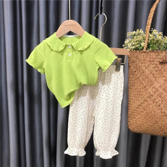 2PCS Girls Summer Thin Suit Loose Printing T Shirt Mosquito Repellent Pants Bunch Pants Casual Suit Two Piece Set