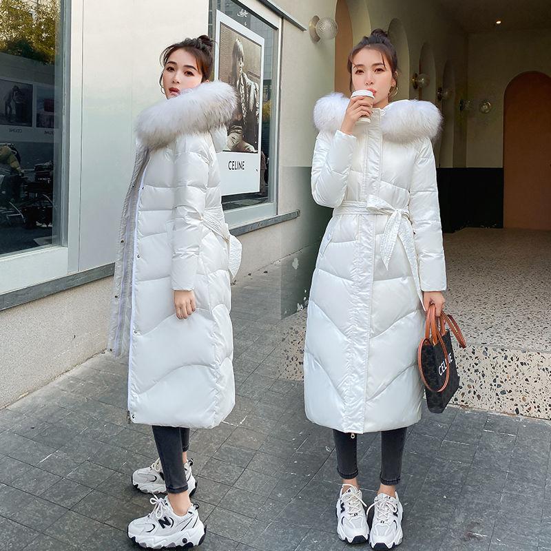 Winter Fashion Warm Cotton Coat Women's Mid-length Slim and Thin Padded Down Padded Jacket Over The Knee Large Fur Collar Coat
