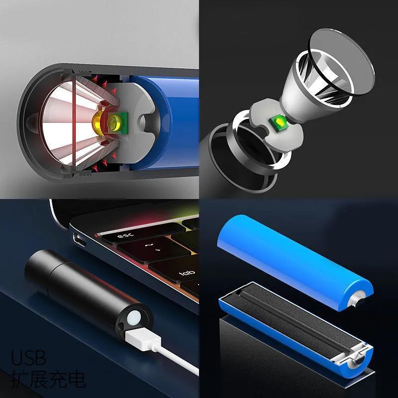 1/5pcs Mini Flashlight Strong Light USB Rechargeable LED Light Outdoor Long Shot Pocket Flashlight 8cm Long