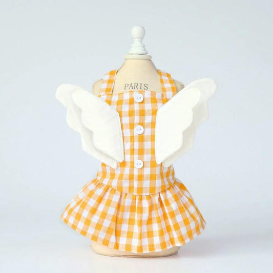 Small Dog Clothes Small Wings Plaid Skirt Summer Thin Pet Dog Clothes