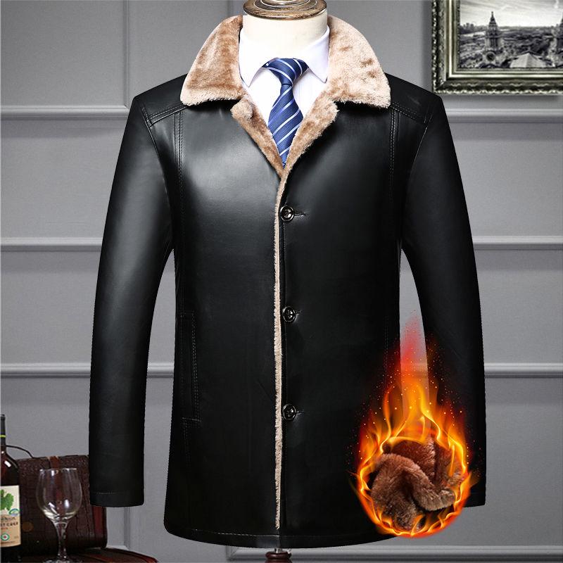 Winter leather coat fur one coat jacket plus velvet thickened large size long-sleeved leather jacket