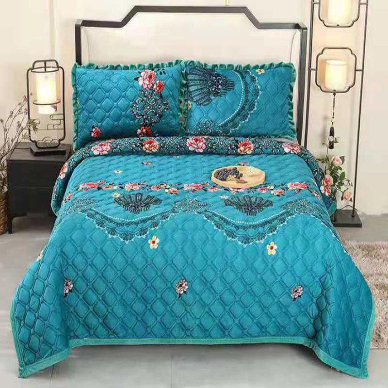 3pcs/set Three-piece Thick Crystal Velvet Bed Sheet Set Winter Warmth Double-sided Short Velvet Blanket Pillowcases Three-piece Set