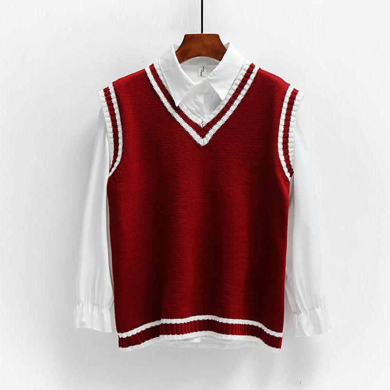 British Style College Style Sweater Vest Women Loose Wild Striped V-neck Sweater Vest Women's Jacket Thin Sleeveless Sweater