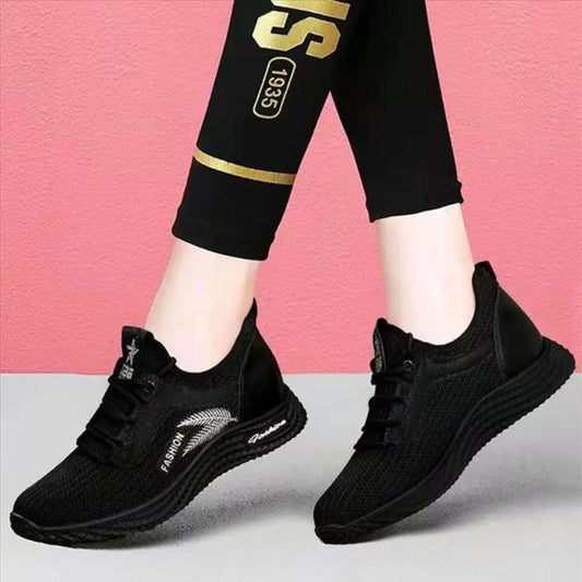 Ladies Mesh Shoes Flying Woven Mesh Sneakers Breathable Versatile Casual Lightweight Soft Sole Running Shoes