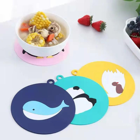 4pcs Cartoon Silicone Large Dining Table Placemat Coaster Kitchen Accessories Cup Mat Bar Mug Cartoon Animal Drink Pads