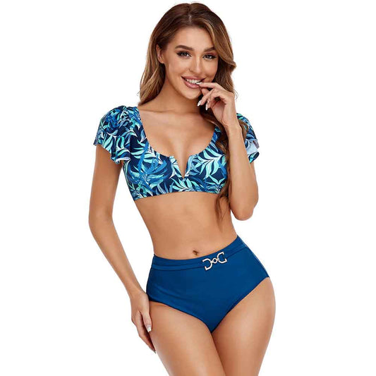 Bikini Sexy Swimsuit Women's High Waist Ruffle Split Swimsuit