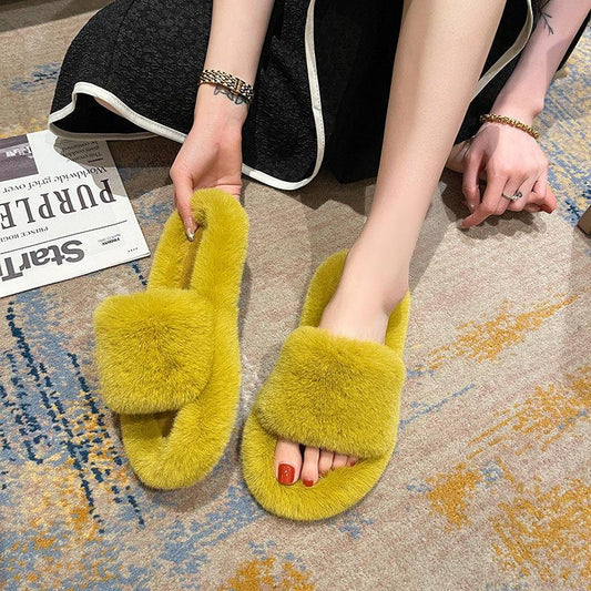 Fashionable Furry Cotton Slippers Ladies Slippers Keep Warm In Autumn and Winter Leisure Home Furnishing