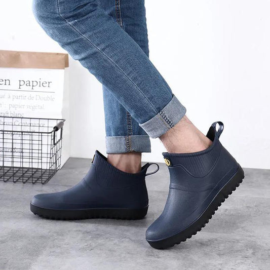 Fashion Non-slip Short-tube Rain Boots Men's Water Shoes Plus Velvet Rain Boots Flat Kitchen Work Rubber Shoes Thick-soled Low-top Water Boots