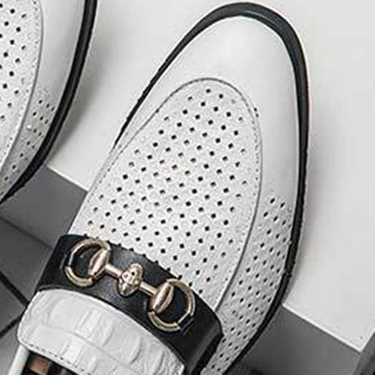 Slip on Formal Dress Shoes for Man Leather Men Shoes Summer Hollow Breathable Oxfords Man Casual Shoes