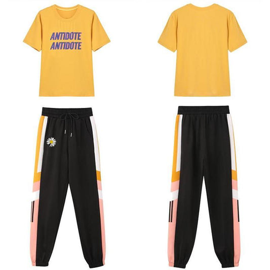 Sports and Leisure Women's Spring and Summer Small Daisy Loose Pants Short-sleeved Two-piece Cute Sports Suit Beautiful and Comfortable