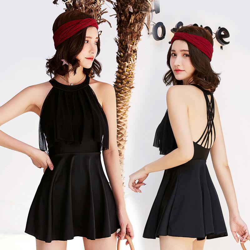 Swimsuit Female One-piece Cover Belly Slim Cute Sexy Small Breasts Gathered Conservative Large Size Swimsuit Beach Dress