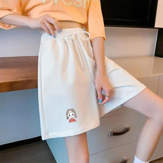 Women's Cute Print Shorts Summer Loose Wide-leg Sports Short Pants Thin Five-point Pants Girls Show Thin Casual Shorts Ins Short Pants