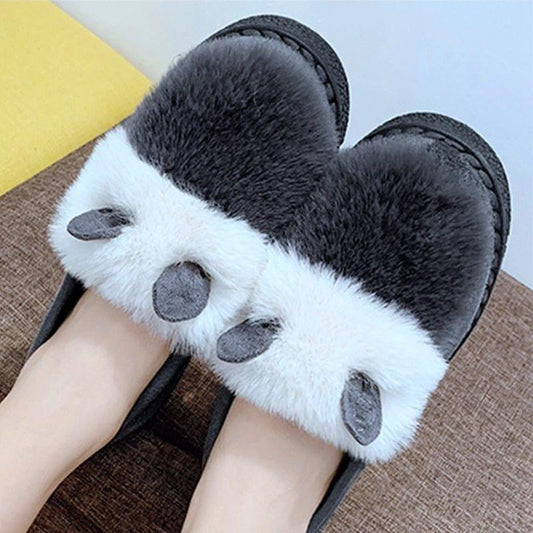 Peas Shoes Female Rabbit Ears Cute Autumn and Winter Stitching Plus Fluffy Shoes Flat Non-slip Thick Cotton Shoes Moccasin Shoes