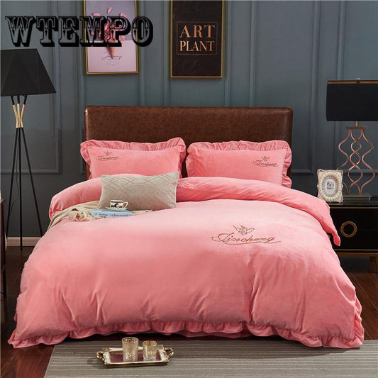 Home Textile Soft and Comfortable Velvet Fabric Winter Bedding Linens Quilt Cover Pillowcase