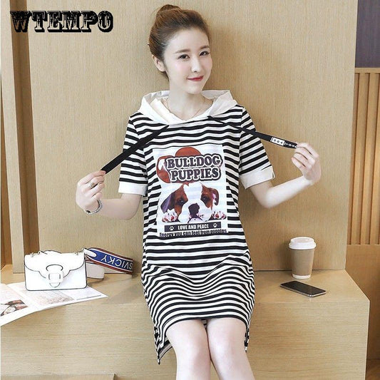 Brand Striped DressFashionWomen's Short Sleeve Striped Casual Dress Women's Spring and Summer