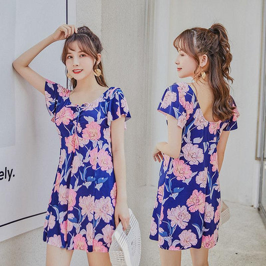 Ladies One-Piece Large Size Swimsuit Covering Belly and Thinning Loose Skirt One-Piece Swimsuit Vacation Beach Swimming Swimsuit Ladies Skirt Swimsuit