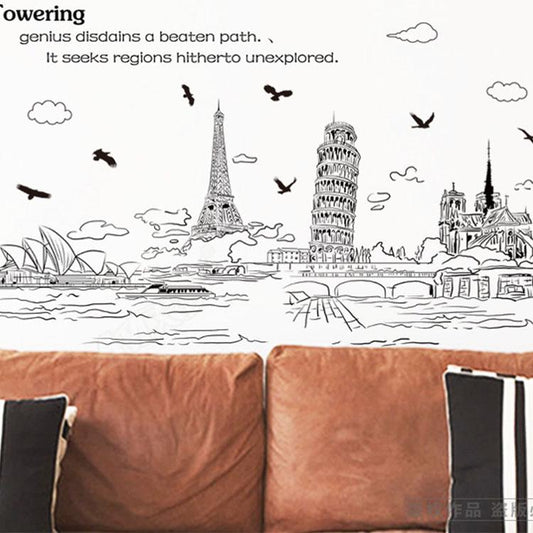 Simple Style Pen Painting Architectural Style Building Wall Stickers City Landscape Wallpaper