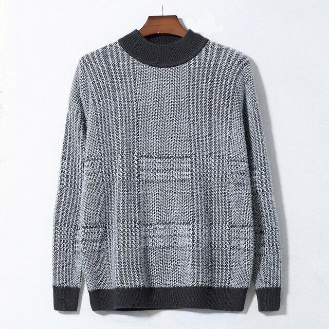 Autumn Sweater Men's Half High Collar Imitation Mink Wool Thick Warm Fashion Sweater Winter Korean Loose Personality