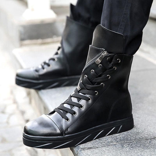 High-top Men's Leather Boots Men's High-top Round Toe Martin Boots Korean Style Boots