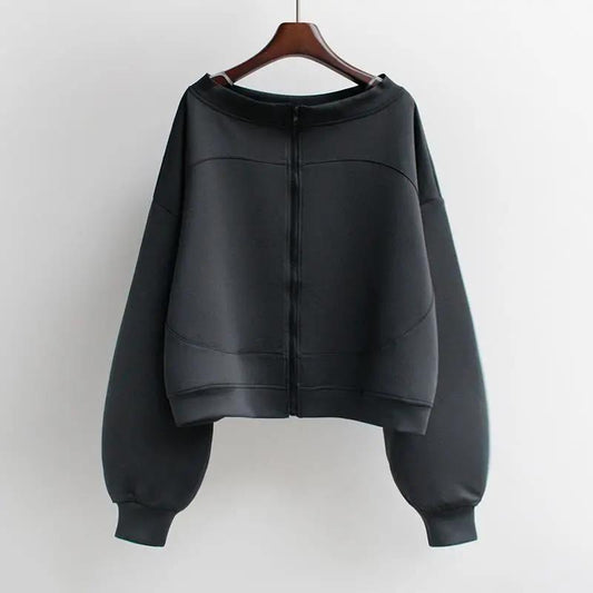 Korean Version of The Shoulder Shirt Short Long-sleeved Sweater Female Jacket Loose Lazy