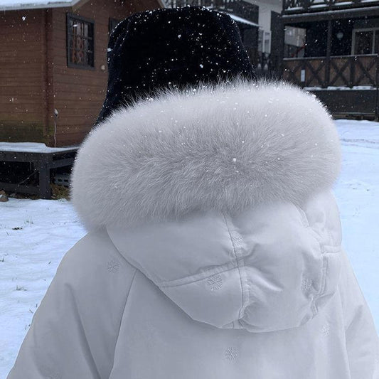 Large Fur Collar White Duck Down Jacket Women Mid-length Loose Thick Women's Winter Coat