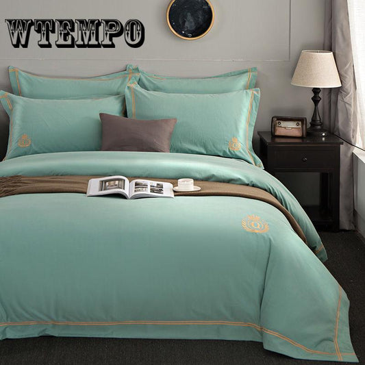 Blue Solid Color Bedding Set Duvet Cover Sets Linen Bed Sets Rose Include Bed Sheet