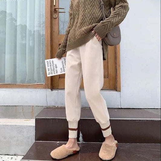 Harem Pants Women's Autumn and Winter New Styles Plus Velvet Thick Woolen Trousers Beam Pants Radish Pants Loose and Thin Net Red Granny Pants