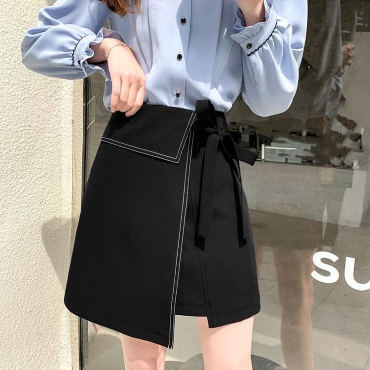 Irregular Laced Women Sexy Tight A-line High Waist Short Skirt Split Fork Zipper Elastic Waist Club Casual Home Office