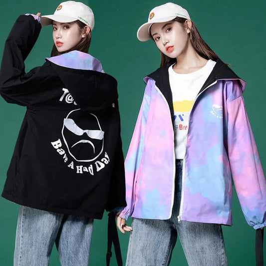 Reversible Jacket Women Loose Spring and Autumn Baseball Uniform Jacket Double-sided Wear Top