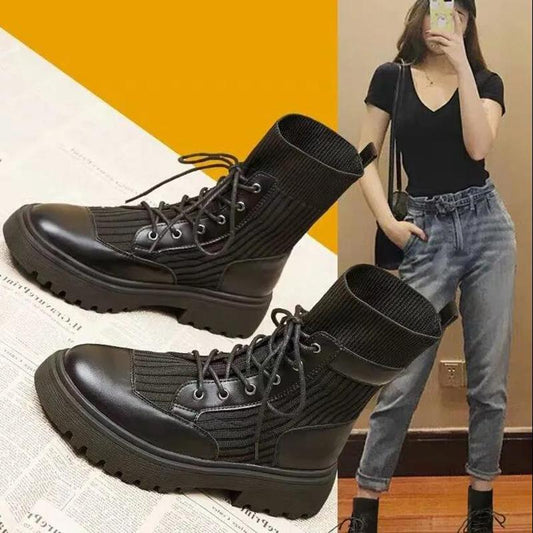Women's British Style Martin Boots Thick-soled Student Boots Women's Thick Heel Flat Motorcycle Boots