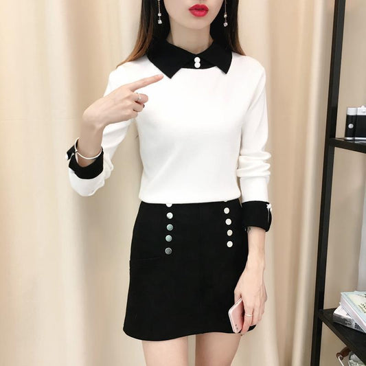 Fall/winter Pullover Slim-fit Sweater Long-sleeved Doll Collar Top Fashion Knitted Women's Bottoming Shirt