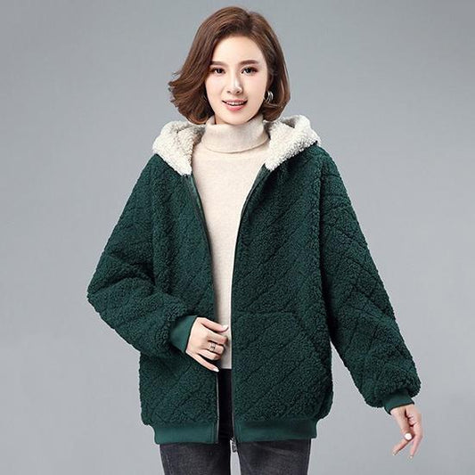 Winter Women's Warm Plush Thickened Hooded Coat Female Large Size Versatile Short Loose Lamb Wool Jacket