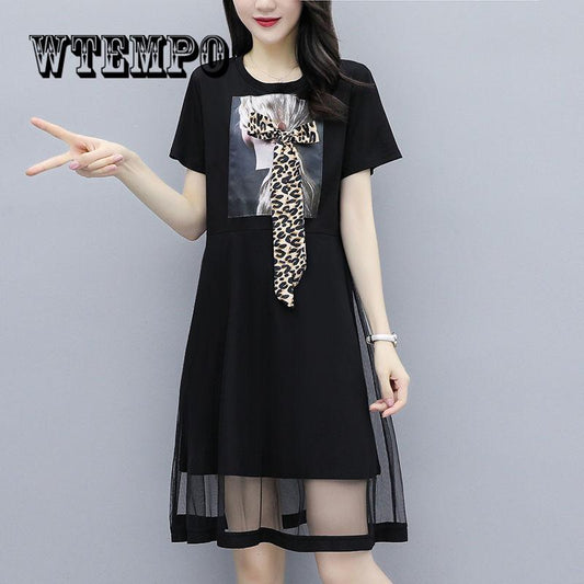 2019 New Spring Summer Round Neck Ruffles Dress Women Fashion Dress Ladies Casual Loose T Shirt