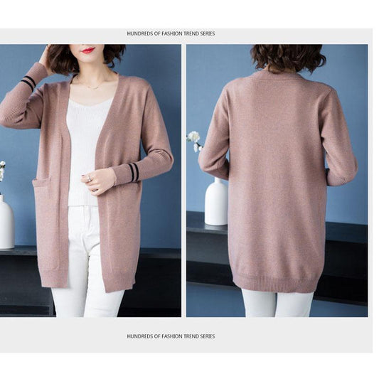 Spring and Autumn Knitted Cardigan Sweater Mid-length Loose Long-sleeved Jacket Fashion Thicker Women's Jacket
