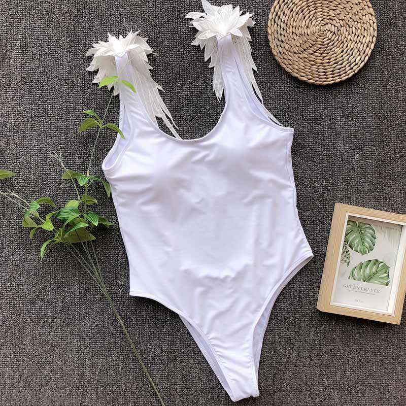 Wing Design One Piece Swimsuit Women 2019 Straps Solid Women Swimwear Fitness Bodysuit Backless Body