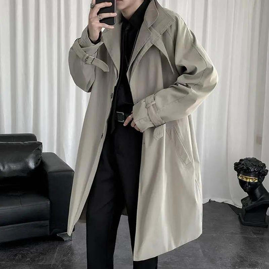 Autumn and Winter Windbreaker Jacket Men's Hong Kong Style Jacket Loose Coat