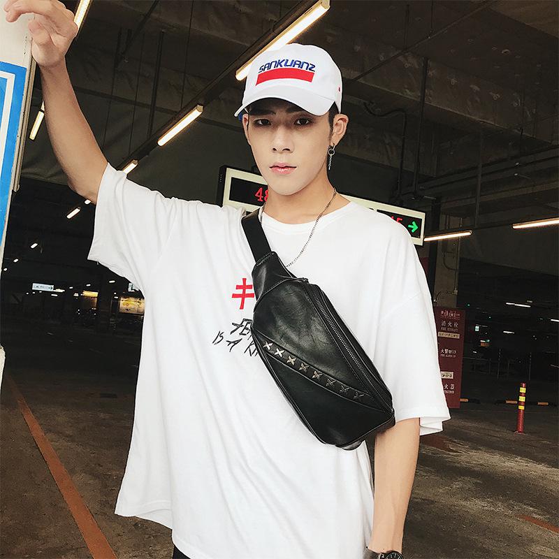 Waist Bag Men's Waterproof Black Multi-function Rivet Crossbody Outdoor Sports Travel Shoulder Bag