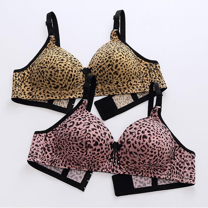 Gathered Anti-sagging Large Size Leopard pattern sexy Bra Women's Underwear Thin No Steel Ring Breathable and Soft