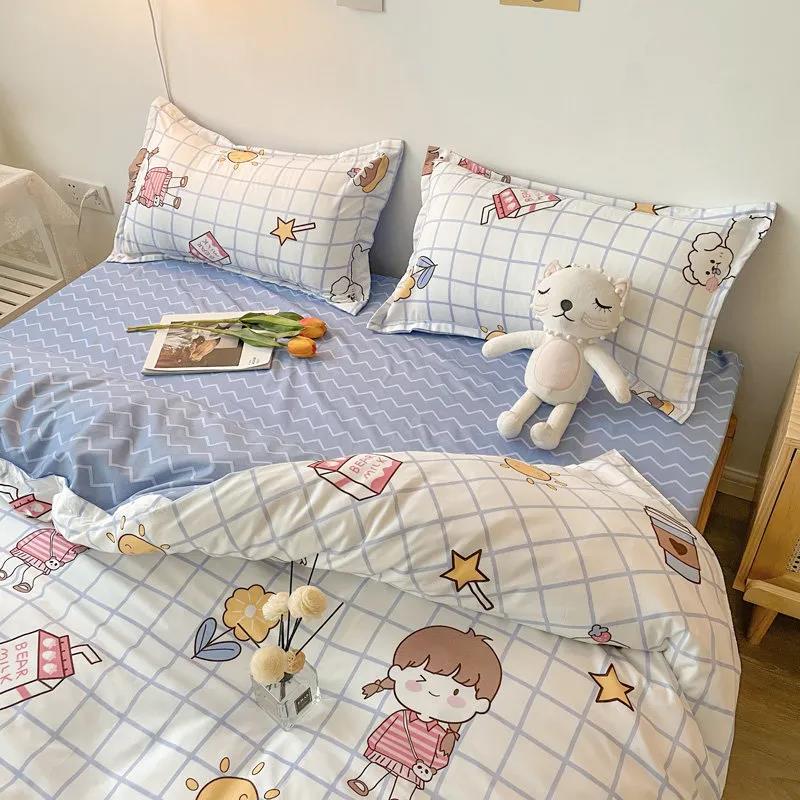 Washed Cotton Four-piece Duvet Cover Fashion Printing Bedding Student Dormitory Single Bed Single Sheet