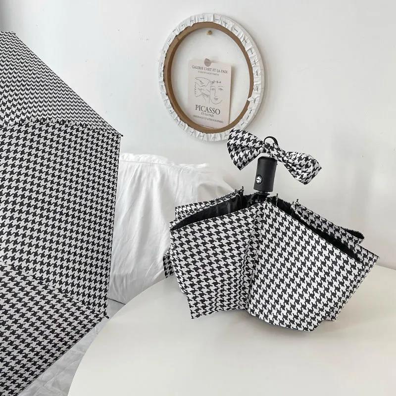Houndstooth Umbrella Female Ins Sen Department Simple Rain and Rain Dual-use Student Folding Automatic Strong