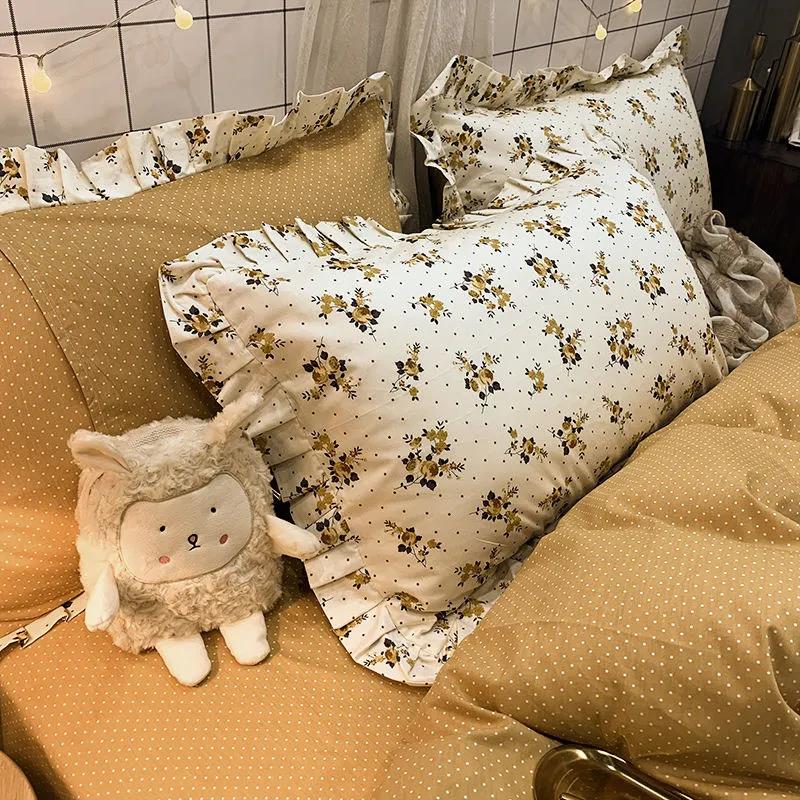 Princess Style Print Pillowcase Korean Style Fashion Lace Soft Pillow Core Cover A Pair of Cotton Pillowcases for Adults