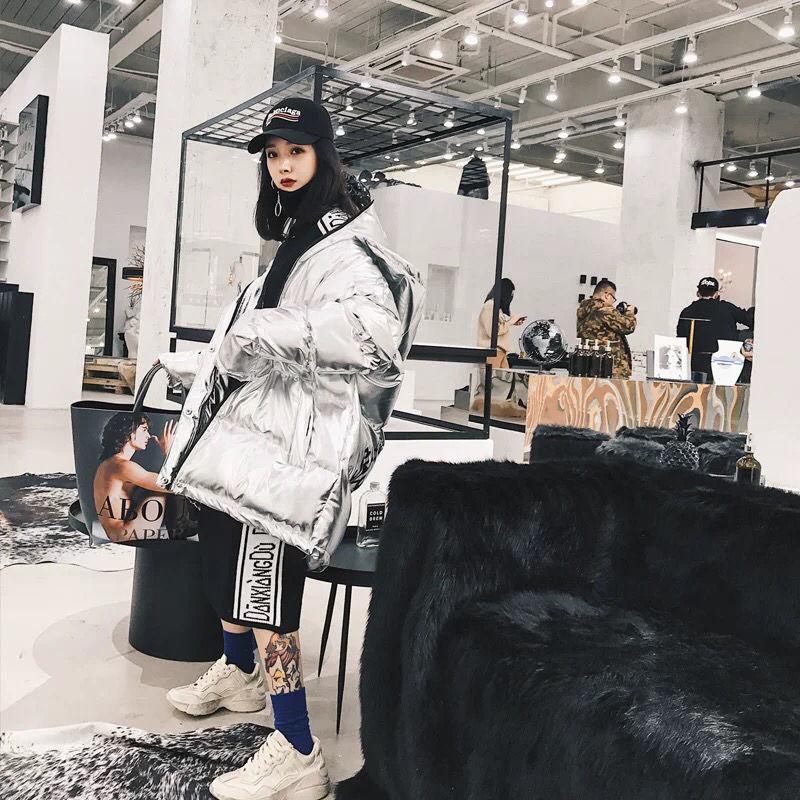 Winter Bright Leather Down Padded Jacket Winter Mid-length Fashion Loose Padded Jacket Women Oversize