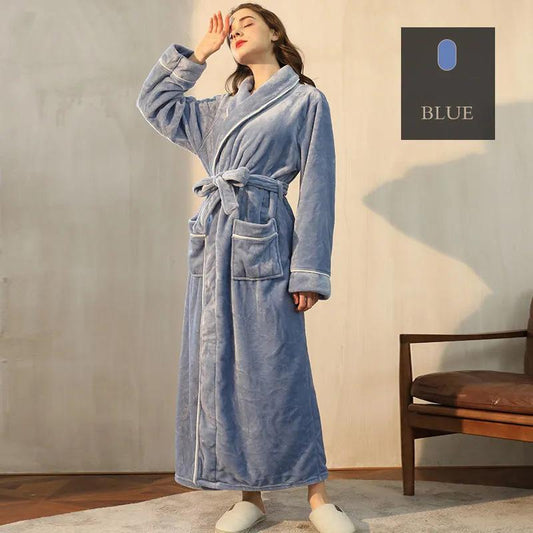 Autumn Winter Coral Fleece Nightgown Women's Lengthened Thickened Couple Nightgown Plus Size Bathrobe Pajamas