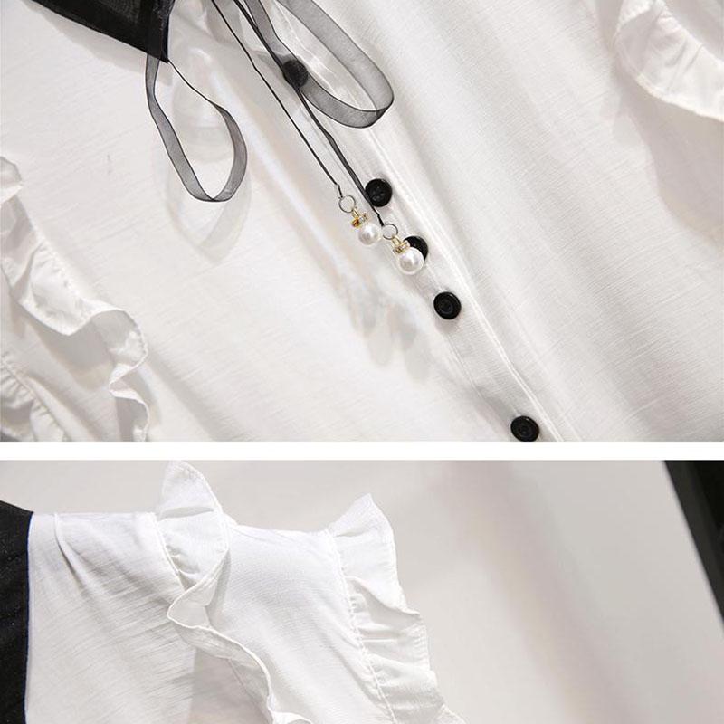 Pofulove Skirt Set Summer Lady Sleeveless Bowknot Shirt Wide-leg Shorts L Two-piece Set for Work