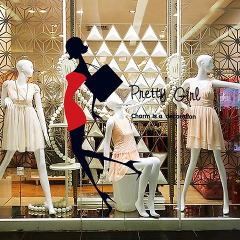 Beauty Mini Skirt High Heels Wall Stickers Shopping Malls Women Shoes Counters Window Glass Stickers