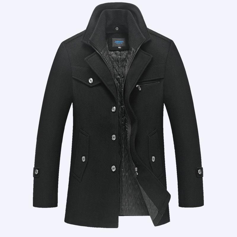 Men Winter Woolen Coat Men's Cotton-padded Wool Blends Woolen Pea Coat Male Trench Coat Overcoat